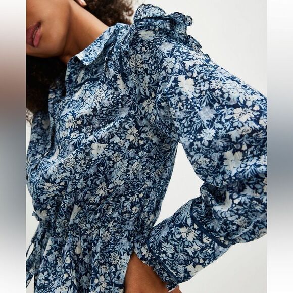 Free People Daybreak Floral Printed Blouse in Chambray Combo - Picture 3 of 8